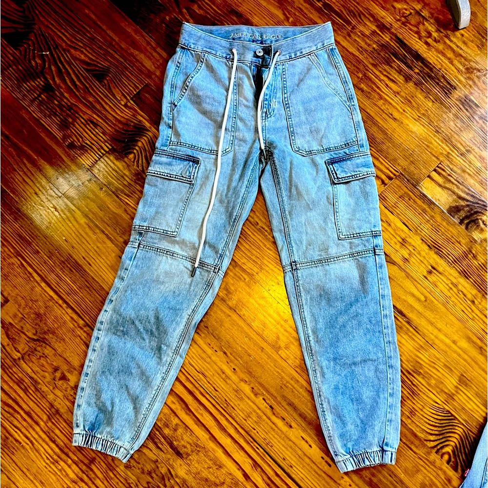 American Eagle high waisted cargo denim jogger